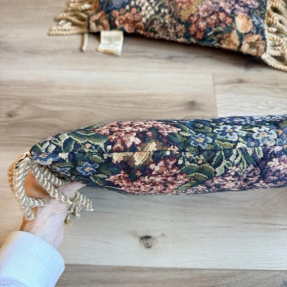 Floral Tapestry Accent Pillows with Fringe Set of 2 Vintage